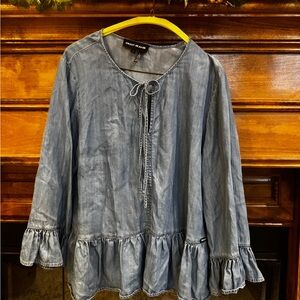 DKNY Blue Ruffle Hem Blouse